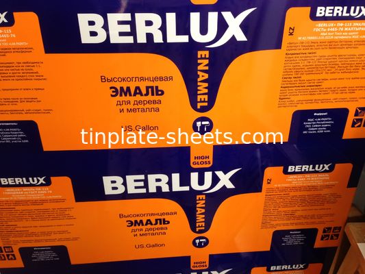 T2.5 T3 T4 T5 DR7 DR8 DR9 Placa de estanho impressa EN10202 Norma 2.0/2.0 1.1/2.8 Para latas de alimentos