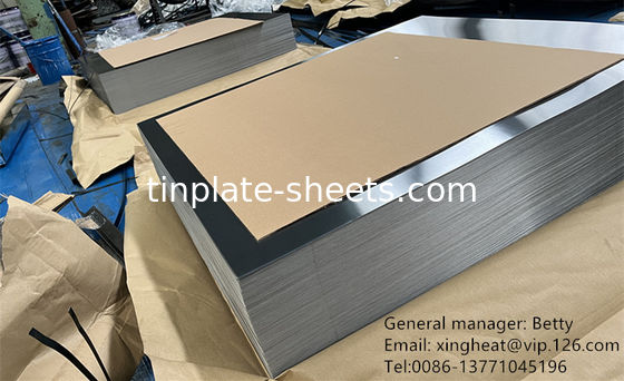 Lâmina de aço livre de estanho de superfície de prata 600 mm-1160 mm comprimento de corte folha TFS
